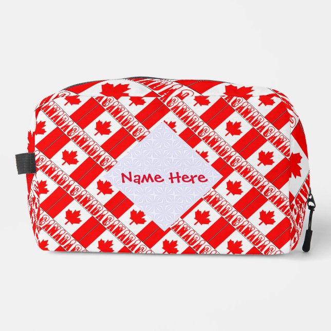 Canada and Canadian Flag Tiled Red Personalization Dopp Kit (Front)
