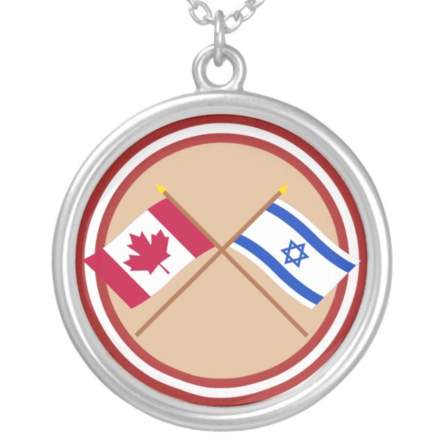 Canada and Israel Crossed Flags Silver Plated Necklace (Front)