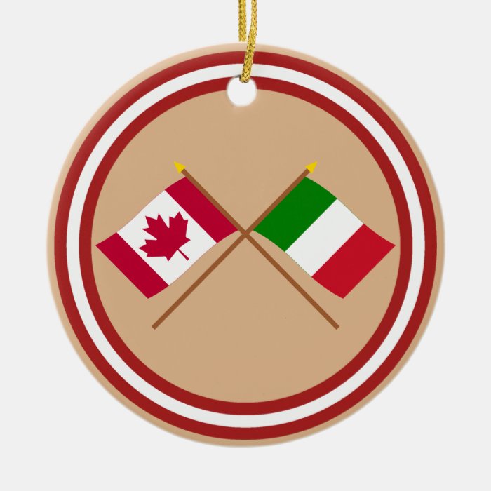 Canada and Italy Crossed Flags Christmas Tree Ornaments