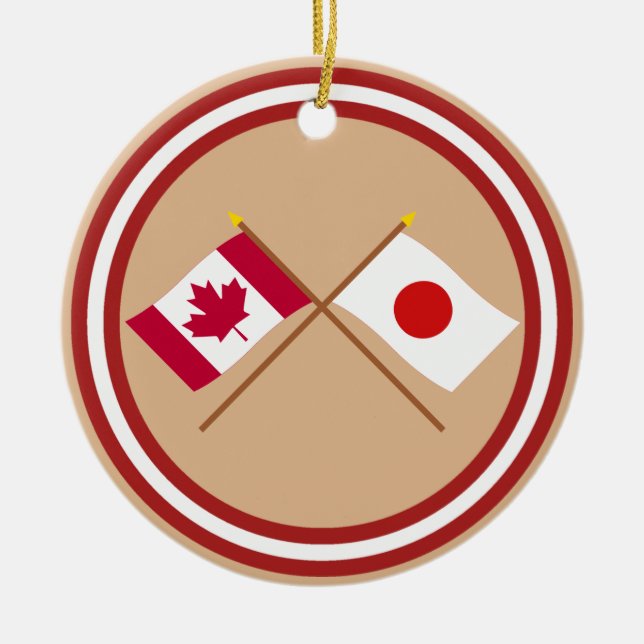 Canada and Japan Crossed Flags Ceramic Ornament (Front)