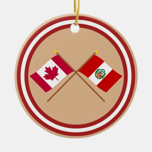 Canada and Peru Crossed Flags Ceramic Ornament (Front)
