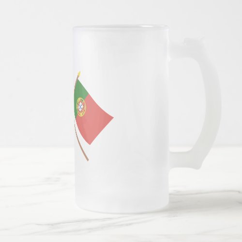 Canada and Portugal Crossed Flags Frosted Glass Beer Mug