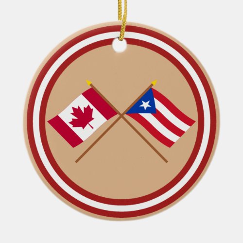 Canada and Puerto Rico Crossed Flags Ceramic Ornament