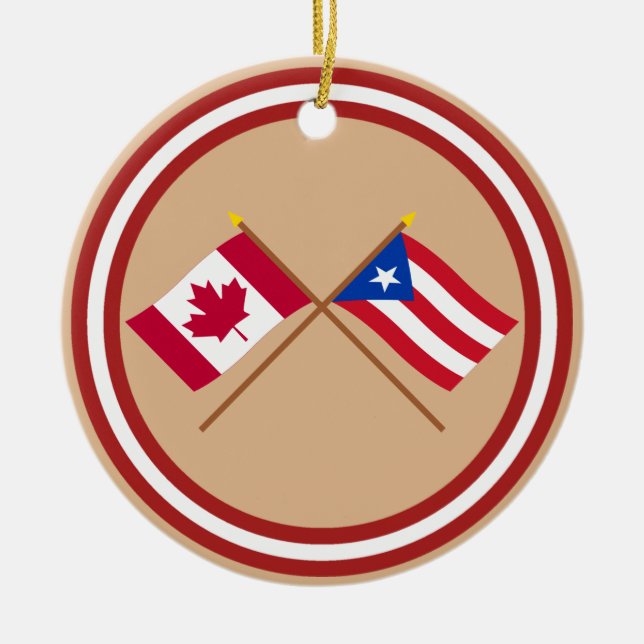 Canada and Puerto Rico Crossed Flags Ceramic Ornament (Front)
