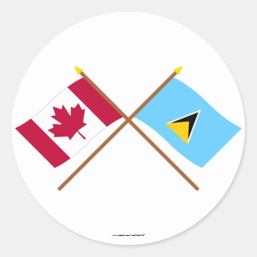 Canada and St Lucia Crossed Flags Classic Round Sticker