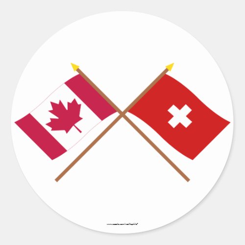 Canada and Switzerland Crossed Flags Classic Round Sticker