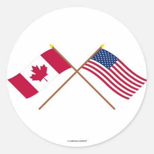 Canada and the United States Crossed Flags Classic Round Sticker