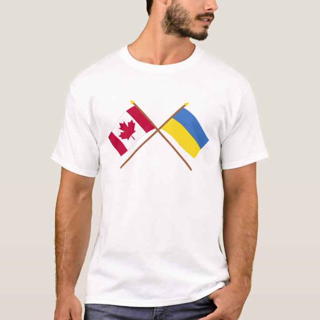 Canada and Ukraine Crossed Flags T-Shirt (Front)
