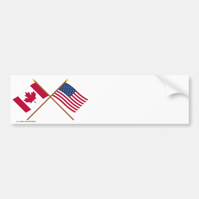 Canada and United States Crossed Flags Bumper Sticker (Front)