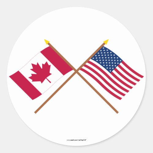 Canada and United States Crossed Flags Classic Round Sticker