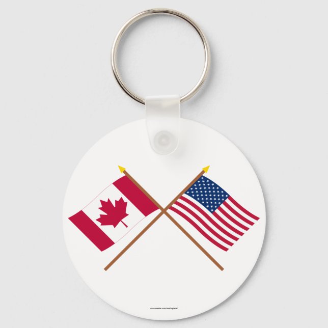 Canada and United States Crossed Flags Keychain (Front)
