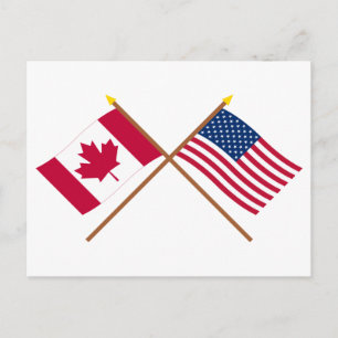 Canada and United States Crossed Flags Postcard