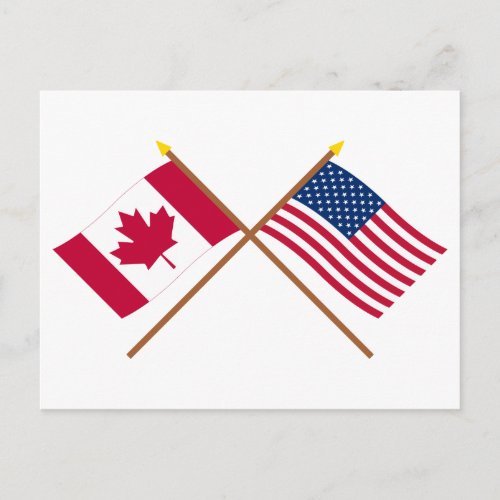 Canada and United States Crossed Flags Postcard
