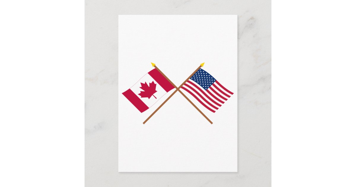 Canada and United States Crossed Flags Postcard | Zazzle