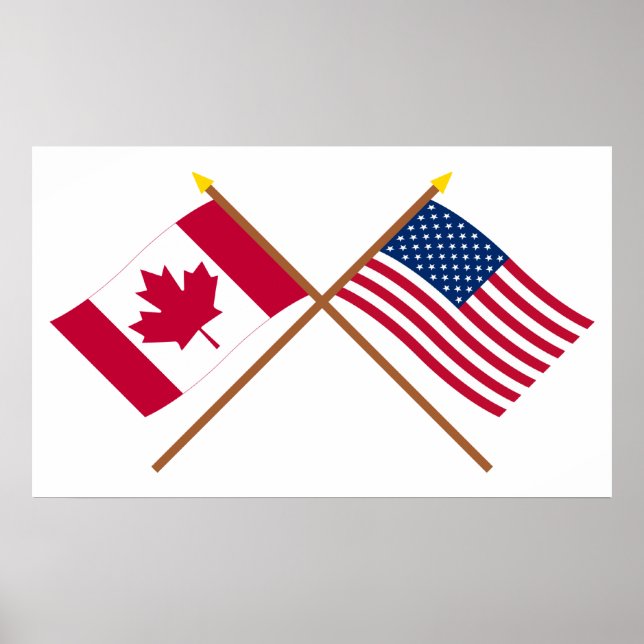 Canada and United States Crossed Flags Poster (Front)