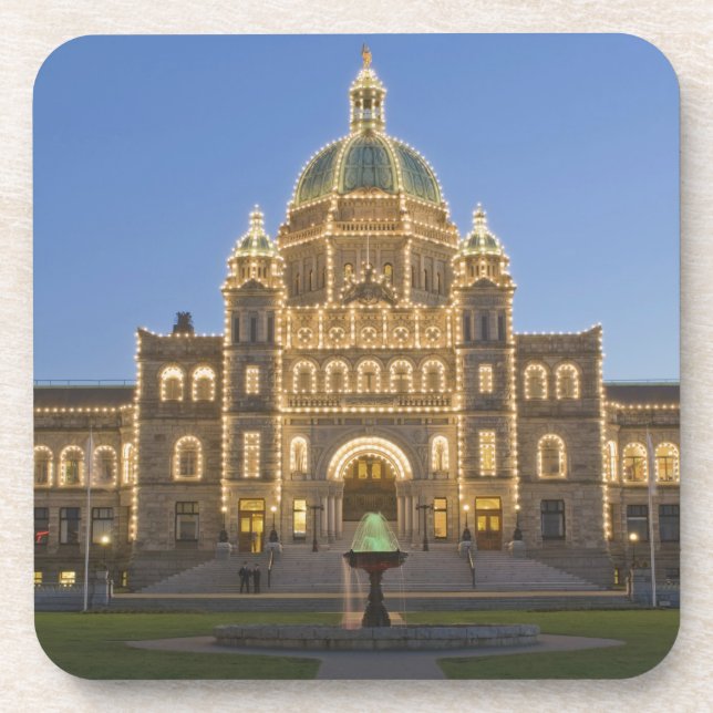 Canada, BC, Victoria, BC Legislature Building at Beverage Coaster (Front)