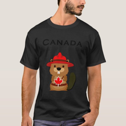 Canada Beaver With Maple Leaf Light_Color T_Shirt