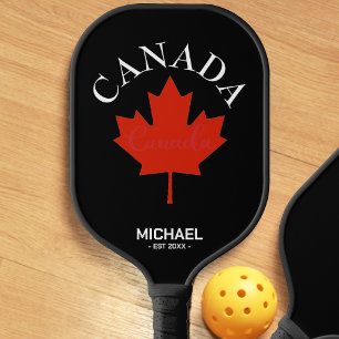 Canada Black Red & White Canadian Flag Maple Leaf Pickleball Paddle