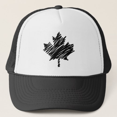 Canada Black Sketch Stylish Maple Leaf Trucker Hat