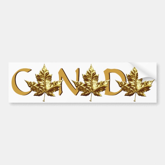 Canada Bumper Sticker Gold Maple Leaf Sticker (Front)