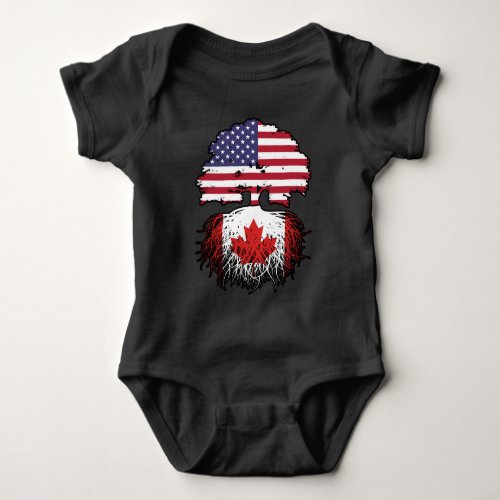 Canada Canadian American USA Tree Roots Flag Baby Bodysuit