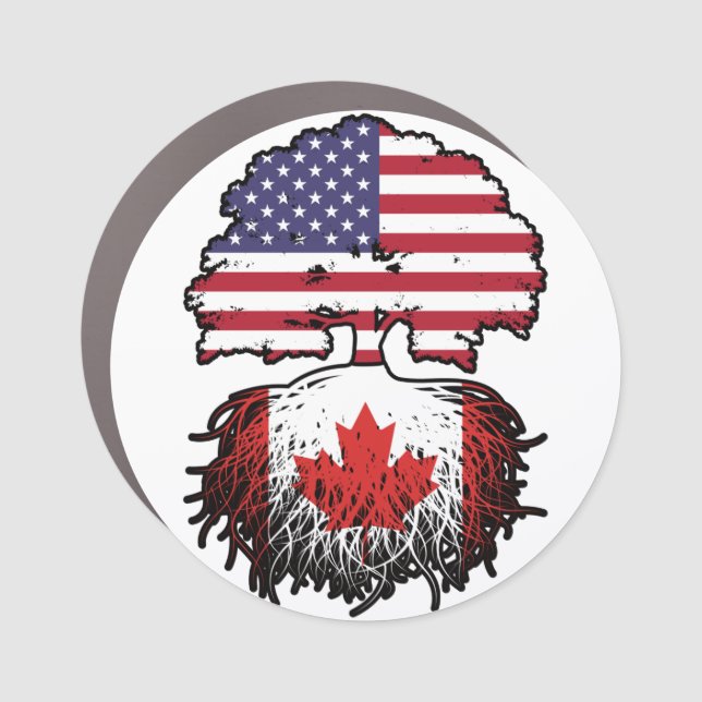 Canada Canadian American USA Tree Roots Flag Car Magnet (Front)