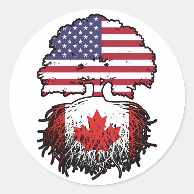 Canada Canadian American USA Tree Roots Flag Classic Round Sticker (Front)