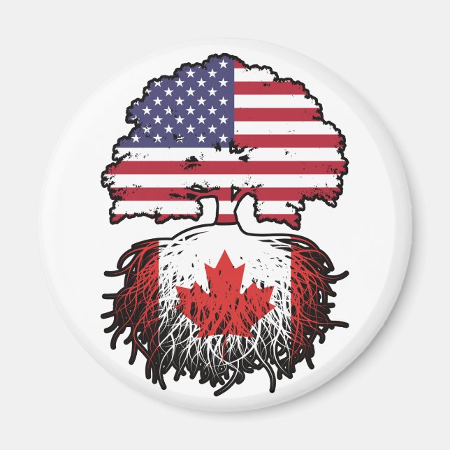 Canada Canadian American USA Tree Roots Flag Magnet (Front)