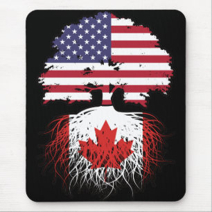 Canada Canadian American USA Tree Roots Flag Mouse Pad