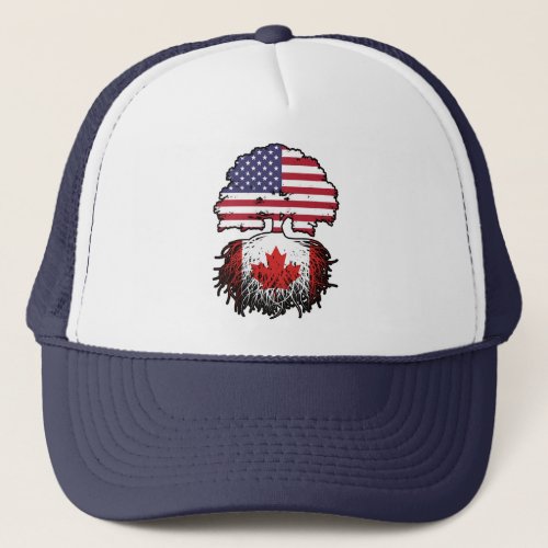 Canada Canadian American USA Tree Roots Flag Trucker Hat