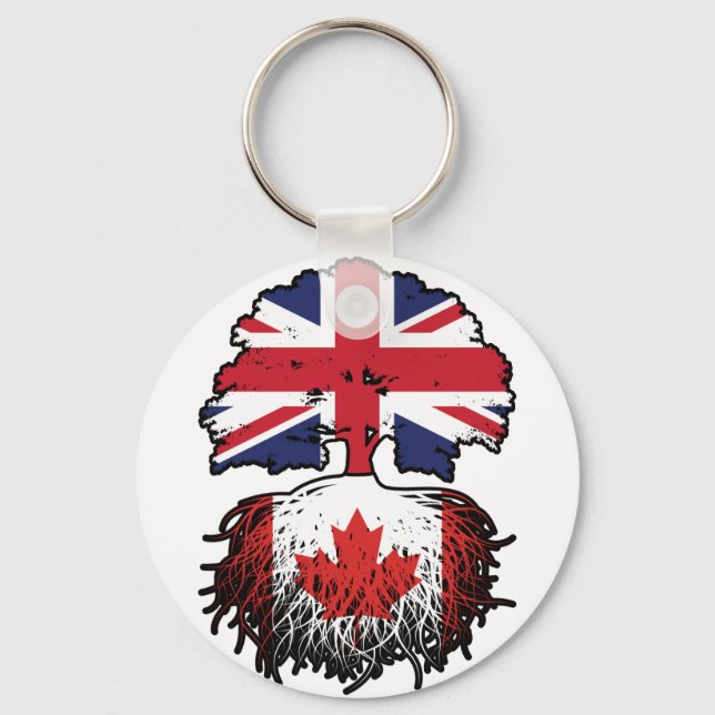 Canada Canadian British UK Tree Roots Flag Keychain (Front)