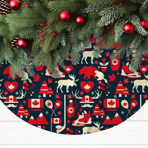 Canada Canadian Christmas Winter Moose Pattern Brushed Polyester Tree Skirt