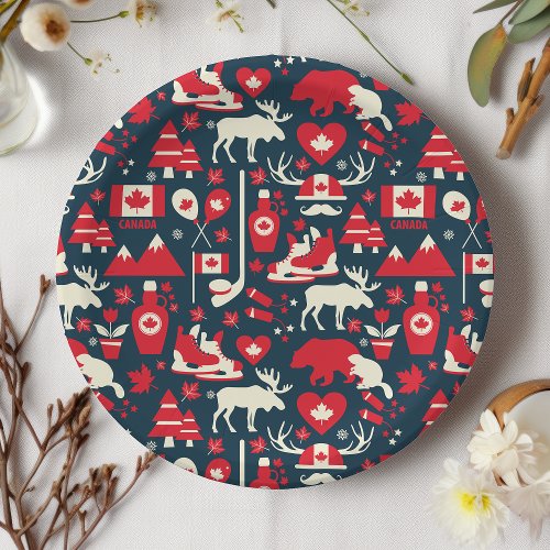 Canada Canadian Christmas Winter Moose Pattern Paper Plates