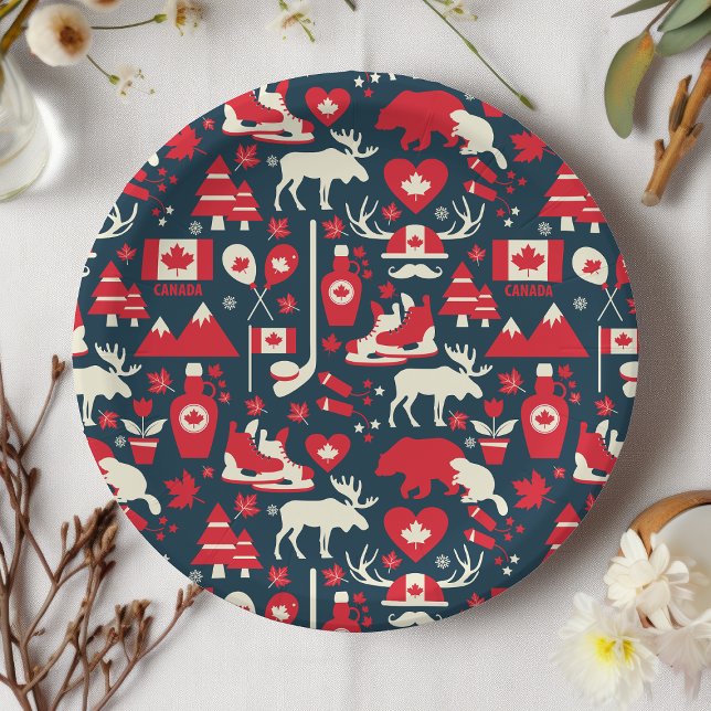 Canada Canadian Christmas Winter Moose Pattern Paper Plates (Creator Uploaded)