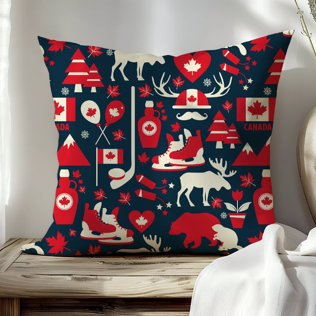 Canada Canadian Christmas Winter Moose Pattern Throw Pillow (Creator Uploaded)