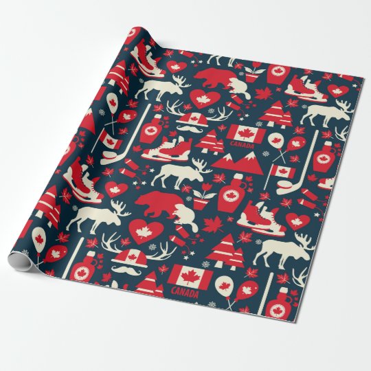 Canada Canadian Christmas Winter Moose Pattern Wrapping Paper