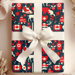 Canada Canadian Christmas Winter Moose Pattern Wrapping Paper<br><div class="desc">Canada Canadian Christmas Winter Moose Pattern Wrapping Paper. Beautiful red and white winter Canadian elements against a navy blue background. Accented with a moose,  christmas trees,  Canada flag,  maple leaf,  and ice skates. Perfect for xmas and the holidays.</div>