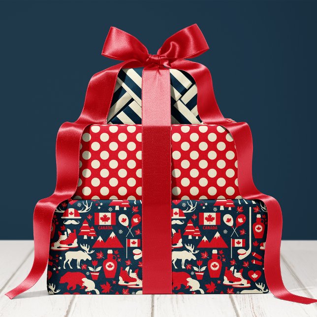 Canada Canadian Christmas Winter Moose Pattern Wrapping Paper Sheets (Creator Uploaded)
