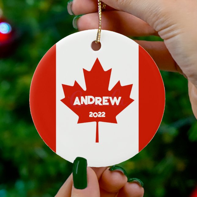 Canada Canadian Flag Maple Leaf Christmas Ceramic Ornament (Canada Canadian Flag Christmas Ornament)