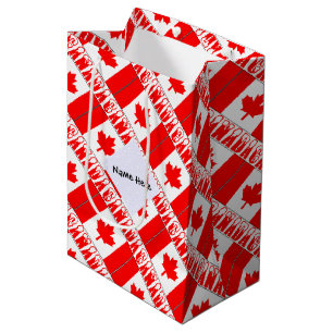 Canada Canadian Flag Tiled Snow Cap Personalized  Medium Gift Bag