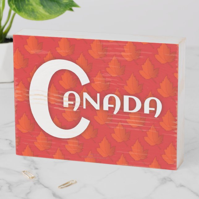 Canada Canadian Leaves Pattern Wooden Box Sign (In Situ Horizontal)