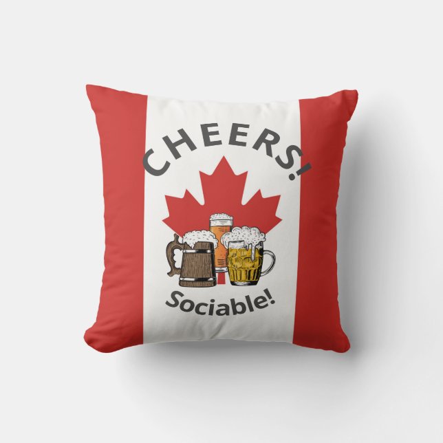 CANADA Cartoon 3 Cheers 'Sociable!' Throw Pillow (Front)