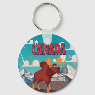 Canada Cartoon Vintage Moose Poster Keychain