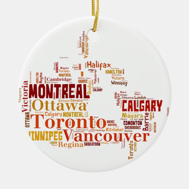 Canada Cities Word Art Ceramic Ornament (Front)