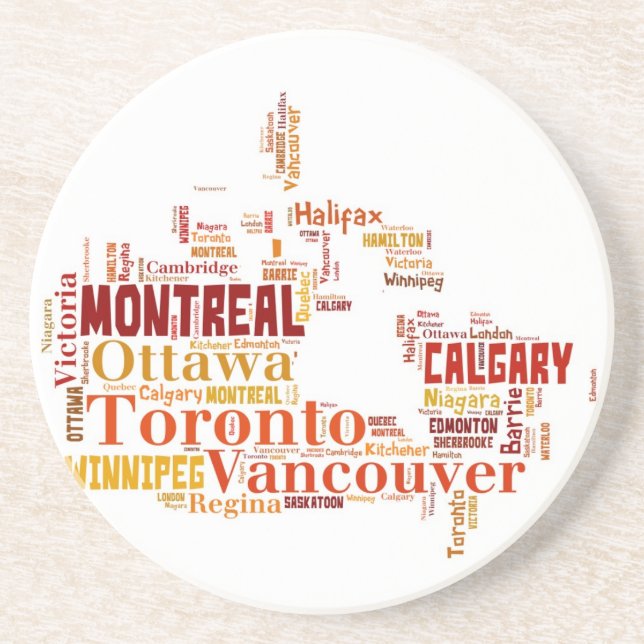 Canada Cities Word Art Drink Coaster (Front)