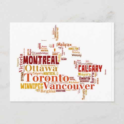 Canada Cities Word Art Postcard