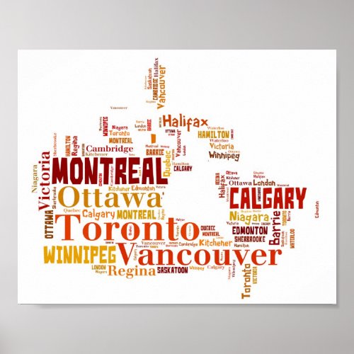 Canada Cities Word Art   Poster