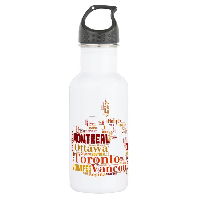 Canada Cities Word Art Stainless Steel Water Bottle (Front)