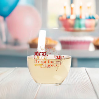 Canada Cities Word Art Stemless Wine Glass