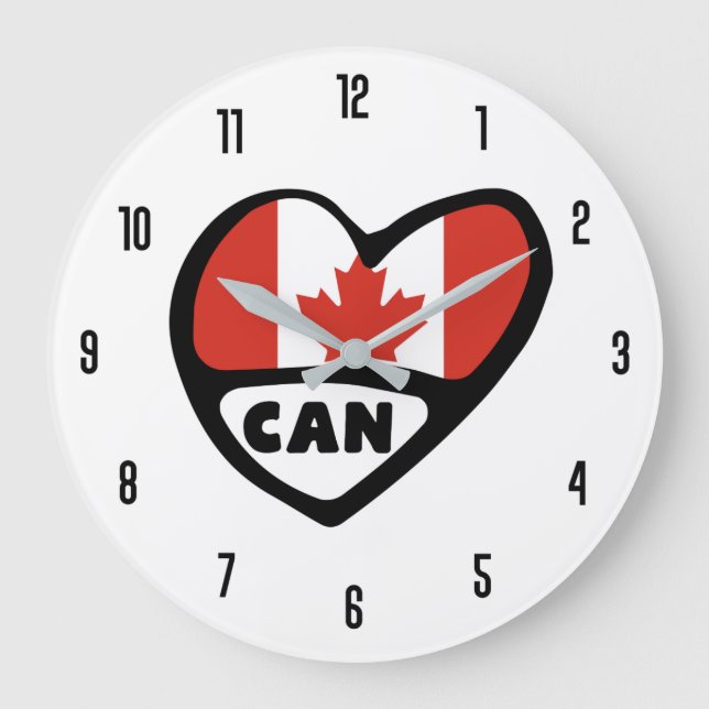 Canada Country Code CAN Flag Heart Large Clock (Front)